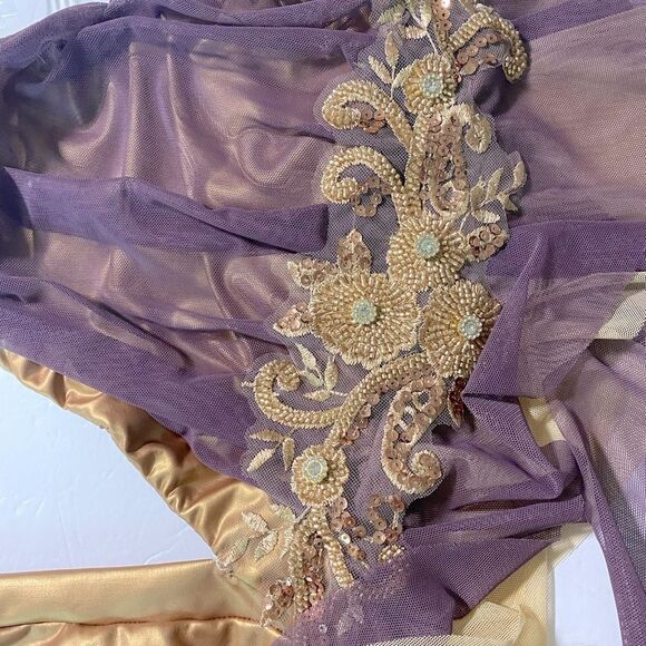 Kelle custom solo 2 piece look leotard Dance Costume purple gold faux leather SA - Picture 8 of 10